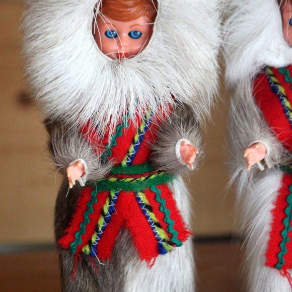 Vintage Celluloid Laplander Finnish Cultural Souvenir Dolls With Reindeer Fur - Picture 2 of 8